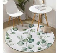 Flanelle Tapis Rond Simple Aquarelle Feuilles Thème, Diamètre 180 cm pour Balcon Jardin Salon et Salle à Manger, Vert Tapis Rond Antidérapant à Poils Courts Décoration de la Maison