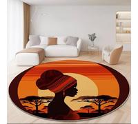 Flanelle Tapis Rond Tribal Bandeau Femme Africaine Thème, Diamètre 140 cm pour Balcon Jardin Salon et Salle à Manger, Coloré Tapis Rond Antidérapant à Poils Courts Décoration de la Maison