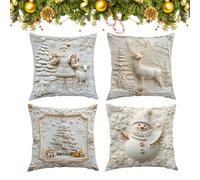 Flanliy Decoration Noel Housse De Coussin 45x45,2 Pcs Housse Coussin Noel,3D Sapin De NoëL Taie d'oreiller AVCE Broderie De Lanternes Environnantes, pour Canapé, Chambre à Coucher Noel Decoration (D)