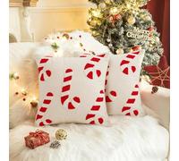 Flanliy Housse Coussin 45x45 Noel, 2 Pcs Taie Oreiller Decoration Noel, Housse Coussin Noel AVCE GNOME De Noel, éLan, Bonhomme Pain D'éPice Et Canne, pour Chambre, Salon, Canapé Noel Decoration (D)