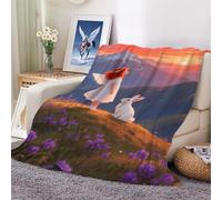 Flannel Blanket Little Angel and Rabbit - Versatile Soft Warm Fluffy Throws for Sofa Couch Single Size, Cozy Solid Bed Travel 100x130cm