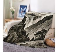 Flannel Blanket, Soft Cozy Decorative Black and White Mountains Pattern Flannel Plush Bed Blanket 100x130cm