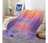 Flannel Blanket The Sunrise Scenery on The Lake Print Throw Blankets Lightweight Durable Cozy for Gift 100x130cm