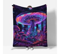Flannel BlanketPainted Mushrooms Print Soft Fleece Blanket for Kids and Adults, Cozy and Warm for Couch, Sofa, Bed. - 70x100cm