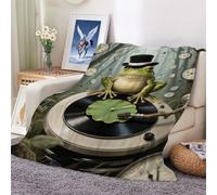 Flannel Fleece Blanket Surrealistic Frog and Clock Throw Over Bed Warm Soft Blankets Plush for Kids Sofa 100x130cm