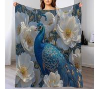 Flannel Fleece Throw Blanket Beautiful Peacock Pattern Machine Washable Blankets Elegant Flowers And Animals Blanket For Sofa Couch Bed, Decorative Soft Comfy Blankets 70 X 100 Cm Multicolor