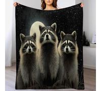 Flannel Fleece Throw Blanket Raccoon Under The Moonlight Pattern Machine Washable Blankets Realistic Animal Patterns Blanket For Sofa Couch Bed, Decorative Soft Comfy Blankets 200 X 240 Cm Black