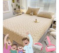 Flannel Quilted Elastic Bed Sheet, Elastic Bed Sheets, Elastic Bed Sheets Queen Size, Elastic Warm Fluffy Bed Cover, Plush Stretchable Velvet Non-Slip Bed Covers (Twin XL,Khaki,1)