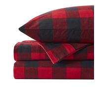 Flannel Sheets Warm and Cozy Deep Pocket Breathable All Season Bedding Set with Fitted, Flat and Pillowcases, King, Buffalo Check Plaid Burgundy