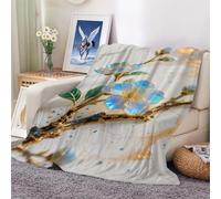 Flannel Throw Blanket Fall Blue Flowers Cozy and Soft Plush Warm Blankets for Bed Couch Living Room Sofa Chair 100x130cm