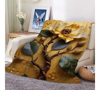 Flannel Throw Blanket Fall Golden Flowers Cozy and Soft Plush Warm Blankets for Bed Couch Living Room Sofa Chair 100x130cm