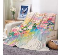 Flannel Throw Blanket Fall Painted Flowers Cozy and Soft Plush Warm Blankets for Bed Couch Living Room Sofa Chair 100x130cm