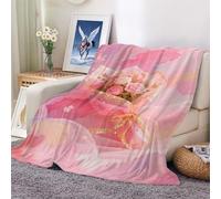 Flannel Throw Blanket Fall Pink Flowers Cozy and Soft Plush Warm Blankets for Bed Couch Living Room Sofa Chair 100x130cm