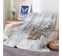 Flannel Throw Blanket Super Soft Warm Fluffy for Bed Sofa Couch Chair Lightweight and Cozy Hare in The Snow Design 100x130cm