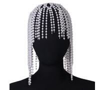 Flapper Pearl Cap Headpiece avec Tassel-chaîne tête perlée de luxe exagérée pour le mariage, fête, performance sur scène