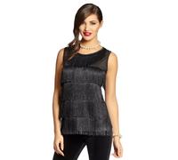 Boland - Top Charleston, noir, pour dames, chemise à franges, 1920s, flapper, costume, soirée à thème