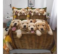 flapperons Parure de lit Golden Retriever dans Un Panier pour garçons Adolescents Housse de Couette pour Enfants et Filles Ensemble de Housse de Couette imprimé 3D Couvre-lit King (220 x 240 cm)