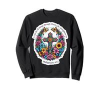Flaral Bible Citation Verse Philippiens 4:13 Croix chrétienne Sweatshirt