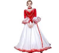 Flared Modern Dance Dress Waltz Tango Smooth Competition Dresses Rhinestone-Embellished Full-Skirted Ensemble for Group Performances(Purple,XL)