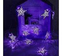 Flarion Guirlande lumineuse marocaine en forme d'étoile argentée, lanterne solaire en fer, 20 LED, 8 modes d'éclairage ambiant, convient pour terrasse, Noël, mariage, fête (violet)