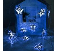 Flarion Guirlande lumineuse marocaine en forme d'étoile argentée, lanterne solaire en fer, 20 LED éblouissantes, 8 modes d'éclairage ambiant, convient pour terrasse, Noël, mariage, fête (bleu)