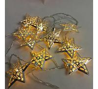 Flarion Guirlande lumineuse marocaine en forme d'étoile argentée, lanterne solaire en fer, 20 LED éblouissantes, 8 modes d'éclairage ambiant, convient pour terrasse, Noël, mariage, fête (blanc chaud)
