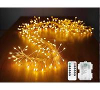 Flarion Guirlande lumineuse pétard alimentée par piles avec télécommande, 2,5 m, 100 DEL, couleur argent, avec minuterie, pour cour, chambre à coucher, mariage, Noël (blanc chaud, 1 m, 100 LED)