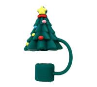 Flaroey 10 Couvercles Protecteurs en Silicone pour Embouts de Paille de 40 Oz - Motif Sapin de Noël Vert