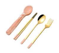 Flaroey 3 Pièces Ensemble de Vaisselle en Acier Inoxydable Couverts Camping Voyage Ensembles Fourchette Cuillère Couverts Étui Vaisselle Rose