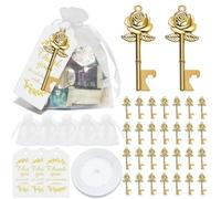 Flaroey 30 Pièces Clé Décapsuleur Papier Carte Mariage Décoration de Mariage Cadeaux de Douche Nuptiale Faveurs de Souvenir de Mariage pour Les Invités Facile à Utiliser, C