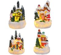 Flaroey 4 Pièces de Décorations de Chalet en Pain D'Épices de Noël, Maisons de Noël, Maisons de Village de Noël Illuminées, Figurines