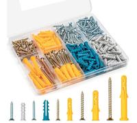 Flaroey Assortiment de 270 chevilles et vis pour cloison sèche, 135 chevilles murales en plastique et 135 vis avec boîte de rangement