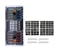 Flaroey Bloc de Fusibles à Lame 20 Voies, Porte-Fusible 16 Circuits, Panneau SUB DC avec Terre et Couvercle pour Voiture, Bateau, Tricycle, Camion