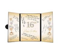 Flaroey Décorations D'Anniversaire Sweet 16 Noir et Or, Créatif pour 16e Anniversaire, Livre de Signature Alternatif pour 16e Anniversaire