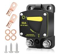 Flaroey Disjoncteur 50 A avec Interrupteur de Réinitialisation Manuelle DC 12-48 V Haut Ampérage, avec Cosses de Rondelle en Cuivre pour Audio de Voiture RV Marine Installation Facile Facile à Uti