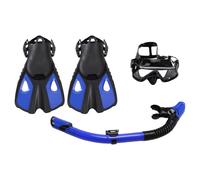 Flaroey Équipement de Plongée en Apnée pour Adultes, Ensemble de Plongée en Apnée Panoramique, Masque de Plongée en Apnée, Tuba Drys Top, Masque et Palmes de Plongée, Noir et Bleu