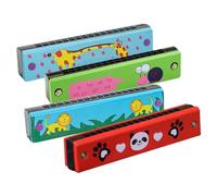 Flaroey Harmonica pour Enfants Harmonica Holder Harmonica Pack de 4 Harmonica Diatonique, Instrument de Musique en Bois pour Débutants, Professionnels, Étudiants