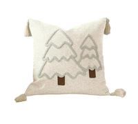 Flaroey Housse de coussin en toile de coton avec pompons Motif sapin de Noël