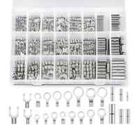 Flaroey Kit de 600 Cosses à Anneau Non Isolées, AWG 22-10, Connecteur en Cuivre, Kit D'Assortiment de Borniers Bout à Bout Non Isolés Sans Soudure