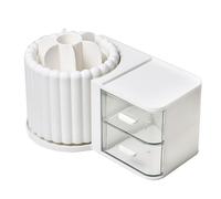 Flaroey Organisateur de Support de Pinceaux de Maquillage avec 2 Tiroirs, Comptoir D'Organisateur de Maquillage Rotatif à 360 °, Vitrine de Capacité Facile à Installer et à Utiliser Blanc