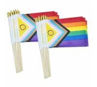 Flaroey Paquet de 50 Drapeaux en Bâton de Fierté Intersexuée Progress Gay Pride, Petits Mini Drapeaux LGBTQ Arc-en-Ciel Tenus à la Main, 5x8 Pouces