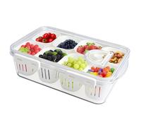 Flaroey Plateau de service divisé avec couvercles empilables, boîte à goûter avec 8 séparateurs pour fruits et légumes pour réfrigérateur
