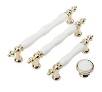 Flaroey Poignée de Meuble en Céramique Tendance, Poignée de Porte de Placard de Cuisine Dorée, Poignée de Tiroir, Poignée de Meuble Blanche de Style Européen