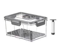 Flaroey Récipient de Stockage des Aliments sous Vide, Organisateur de Réfrigérateur Transparent avec Filet de Drainage, Distributeur de Nourriture pour Cuisine Gris M