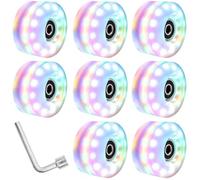 Flaroey Roues de Patin à roulettes avec Clé, Roues Lumineuses Extérieures à Haute Clarté, Six Lumières Doubles en Rangée pour Patins à roulettes, Roues Colorées et Lumineuses.