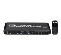 Flaroey Sélecteur KVM Double Écran avec Commutateur Haute Résolution 4K à 60 Hz Prise Casque 3.5 Intégration Audio et USB 3.0 Installation Facile Facile à Utiliser