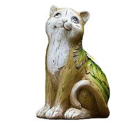 Flaroey Statue de Jardin Chat avec des Feuilles et des Fleurs, Ornement de Statue de Chaton d'art ExtéRieur pour la Sculpture d'animal D'IntéRieur de Porche de Patio