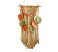 Flaroey Tapisserie de Feuilles Multicolores Boho Tissée à la Main en Macramé + Perles en Bois Artisanat Tenture Murale Décoration Nordique pour Fête des Mères B