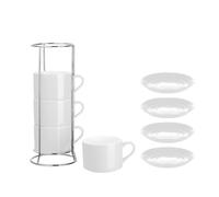 Flaroey Tasses à Cappuccino Empilables en Porcelaine avec Soucoupes et Support en Métal, Tasses à pour Café au Lait, Café de Spécialité D