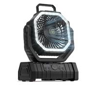 Flaroey Ventilateur de batterie rechargeable 20 000 mAh avec crochet et lumière LED lumineuse, minuteur, oscillation automatique, ventilateur sans fil, noir
